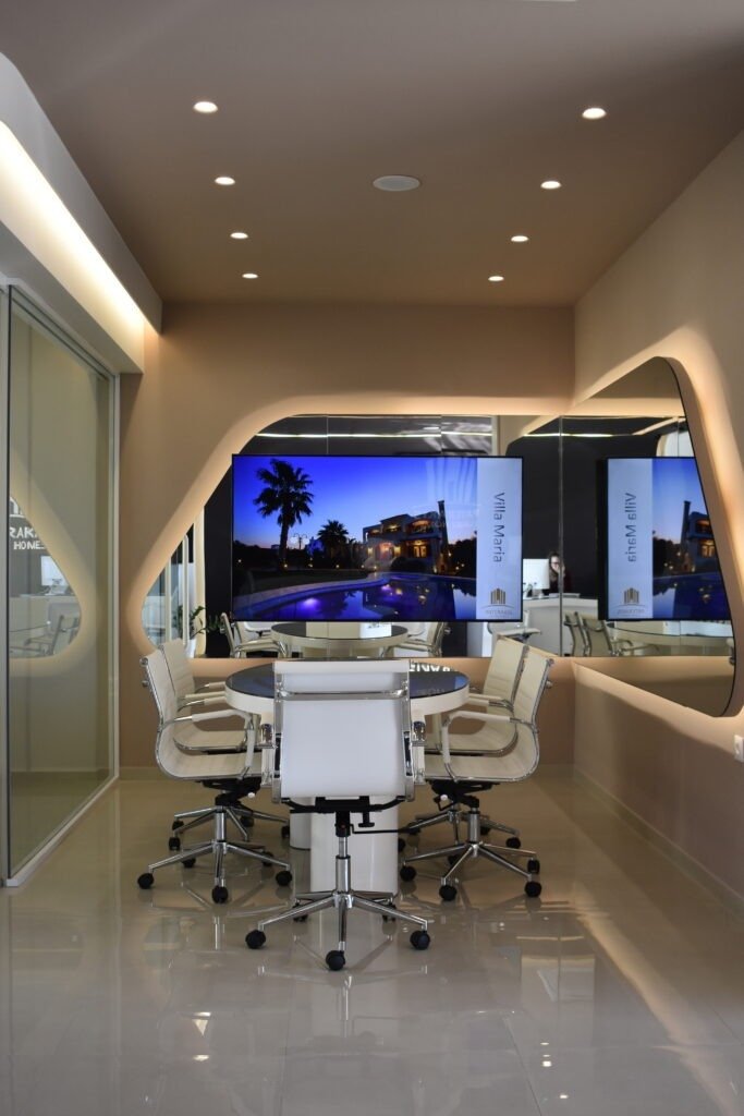 Modern meeting room at Paterakis Luxury Homes' Kolymvari office